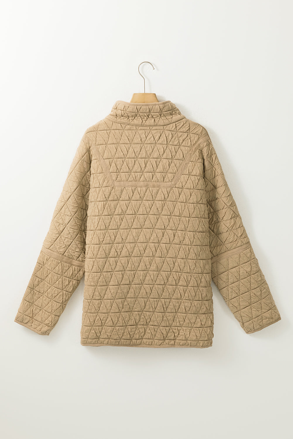 Quilted Button Front Funnel Neck Jacket | Khaki