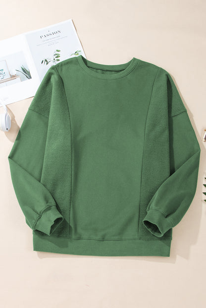 Loose Patchwork Crewneck Plus Size Sweatshirt | Blackish Green