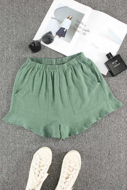 High Waist Pocketed Ruffle Shorts | Green