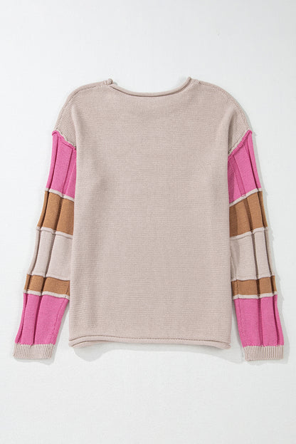 Colourblock Exposed Seam Round Neck Sweater | Simply Taupe