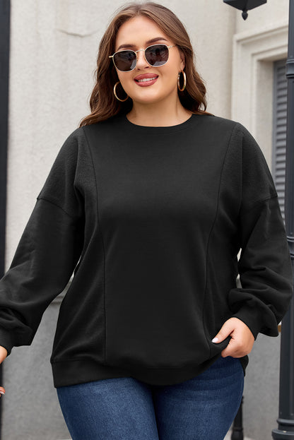 Loose Patchwork Crewneck Plus Size Sweatshirt | Black