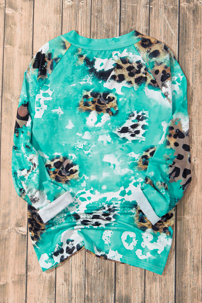 Leopard Tie Dye Western Long Sleeve Top | Light Blue