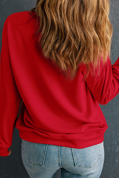 Bow Pattern Drop Shoulder Plus Size Sweatshirt | Racing Red