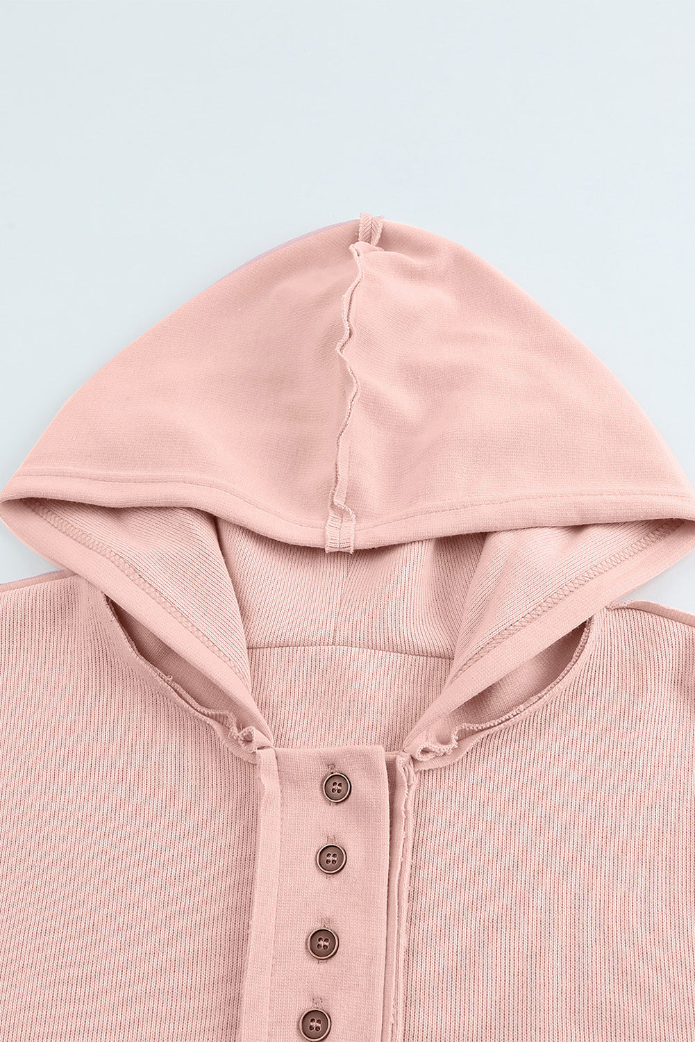 Casual Button Solid Patchwork Trim Hoodie | Pink