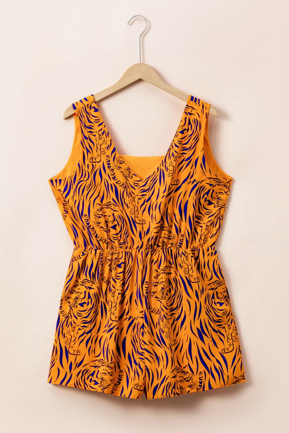 Plus Size Tiger Print Sleeveless V Neck Romper | Yellow