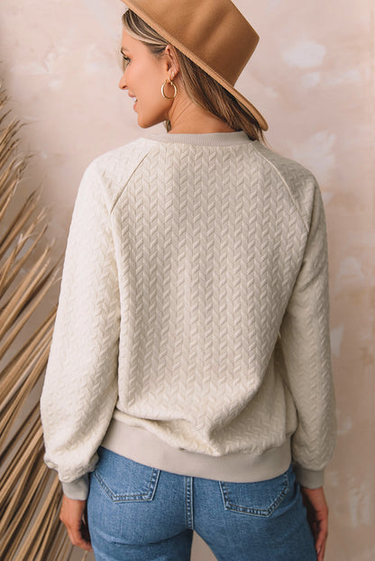 Solid Textured Raglan Sleeve Pullover Sweatshirt | Beige