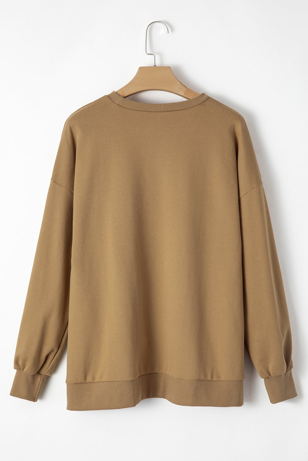 Solid O Neck High Low Hem Pullover Sweatshirt | Brown