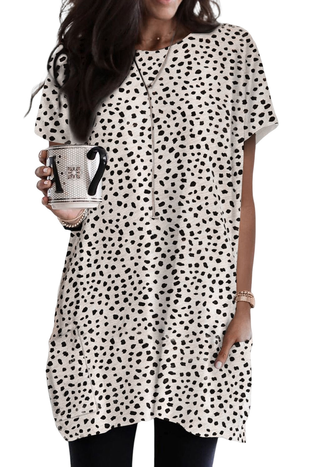 Print Side Pockets Tunic Top | Leopard