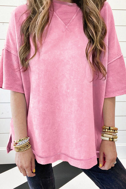 Mineral Wash Exposed Seam Drop Shoulder Oversized Tee | Strawberry Pink