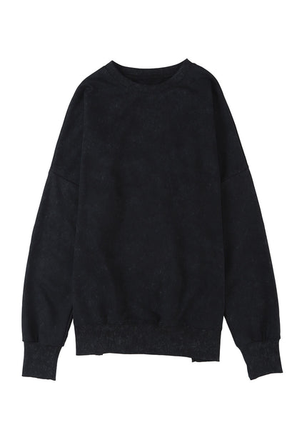 Drop Shoulder Ribbed Trim Oversized Sweatshirt | Black