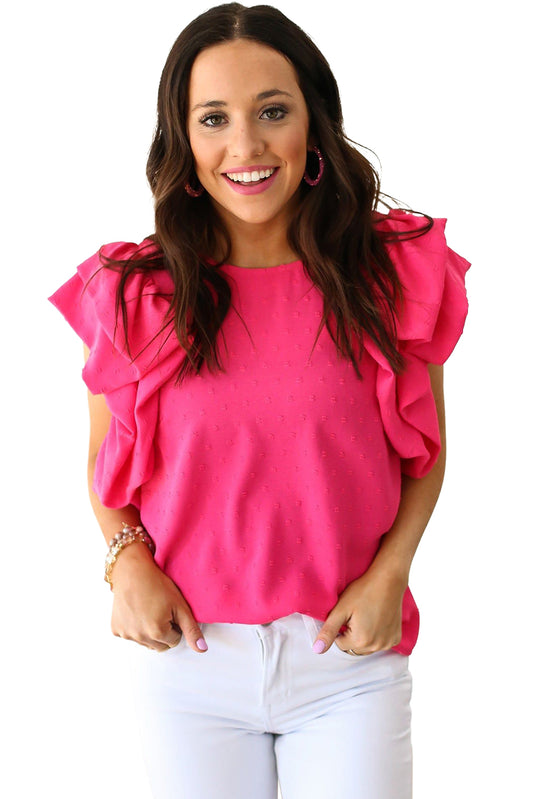 Ruffled Sleeve Swiss Dot Blouse | Rose Red