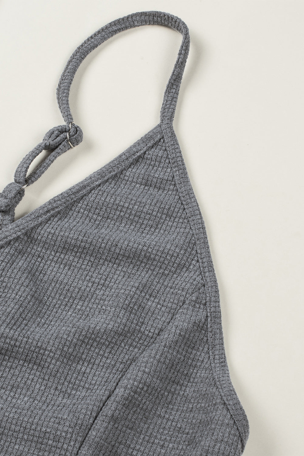 Textured Sleeveless V-Neck Pocketed Casual Jumpsuit | Gray