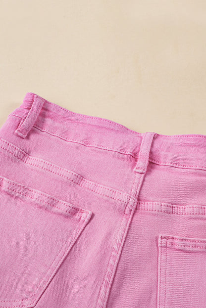 Frayed Edge Mid Rise Denim Shorts | Pink