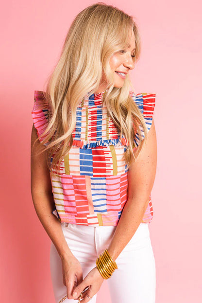 Striped High Neck Flutter Tank Top | Multicolour