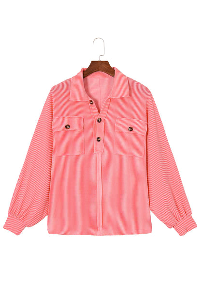 Corded Flap Pocket Henley Top | Pink