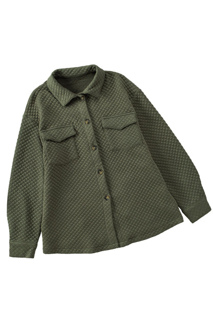 Retro Quilted Flap Pocket Button Shacket | Green