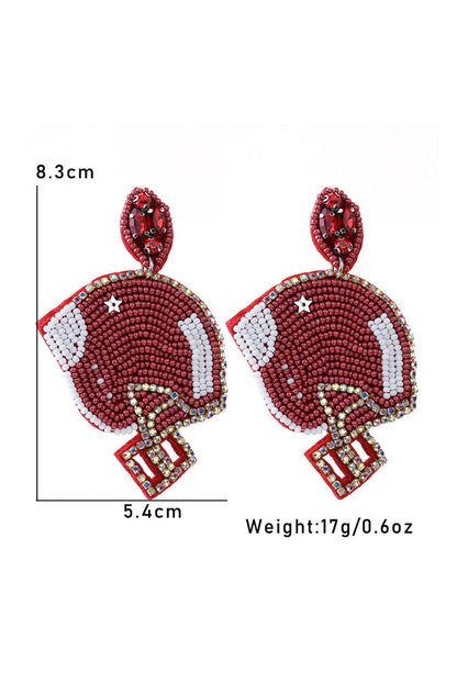 Game Day Rice Beaded Football Helmet Dangle Earrings | Fiery Red