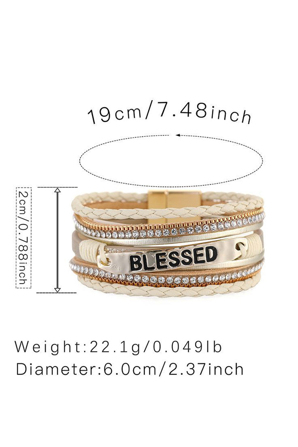 Blessed Rhinestone Braided Detail Buckle Bracelet | Beige