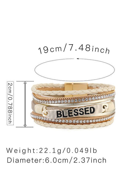 Blessed Rhinestone Braided Detail Buckle Bracelet | Beige