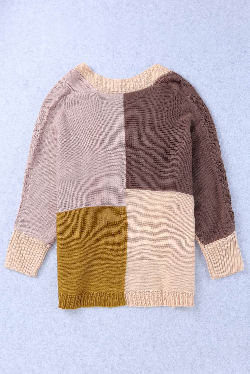 Colour Block Loose Open Front Knitted Cardigan | Brown