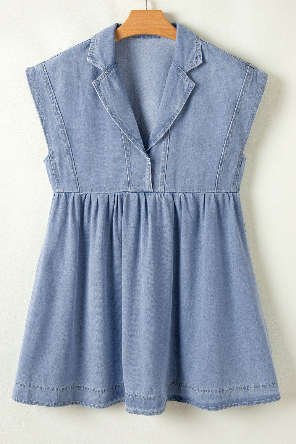 Lapel Neck Cap Sleeve High Waist Denim Babydoll Dress | Beau Blue