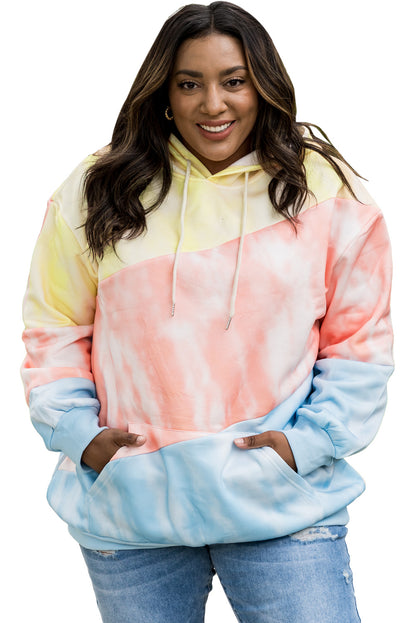 Colourblock Kangaroo Pocket Plus Size Hoodie | Sky Blue