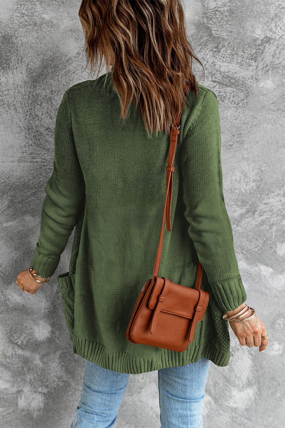 Front Pocket And Buttons Closure Cardigan | Green