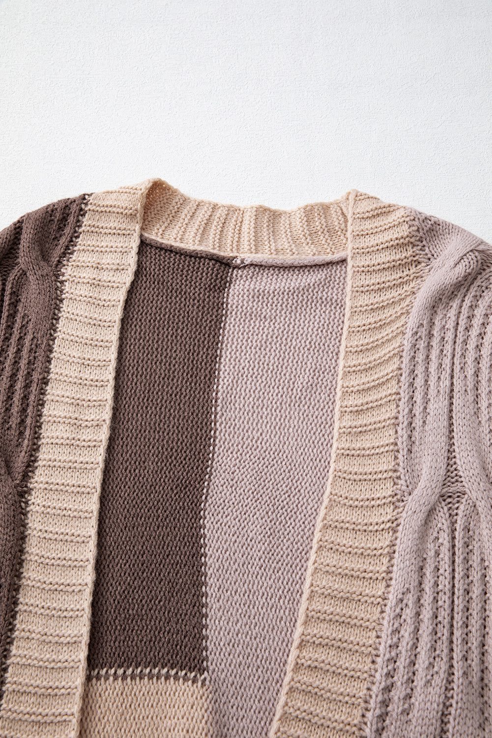 Colour Block Loose Open Front Knitted Cardigan | Brown