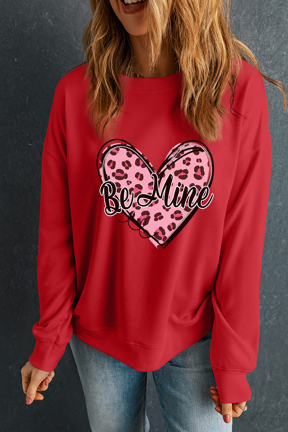 Be Mine Leopard Heart Printed Valentines Sweatshirt | Red