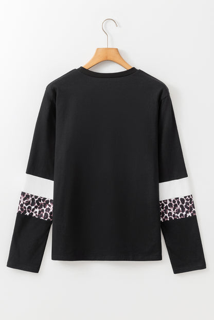 Leopard Colourblock Patchwork Crew Neck Long Sleeve Tee | White