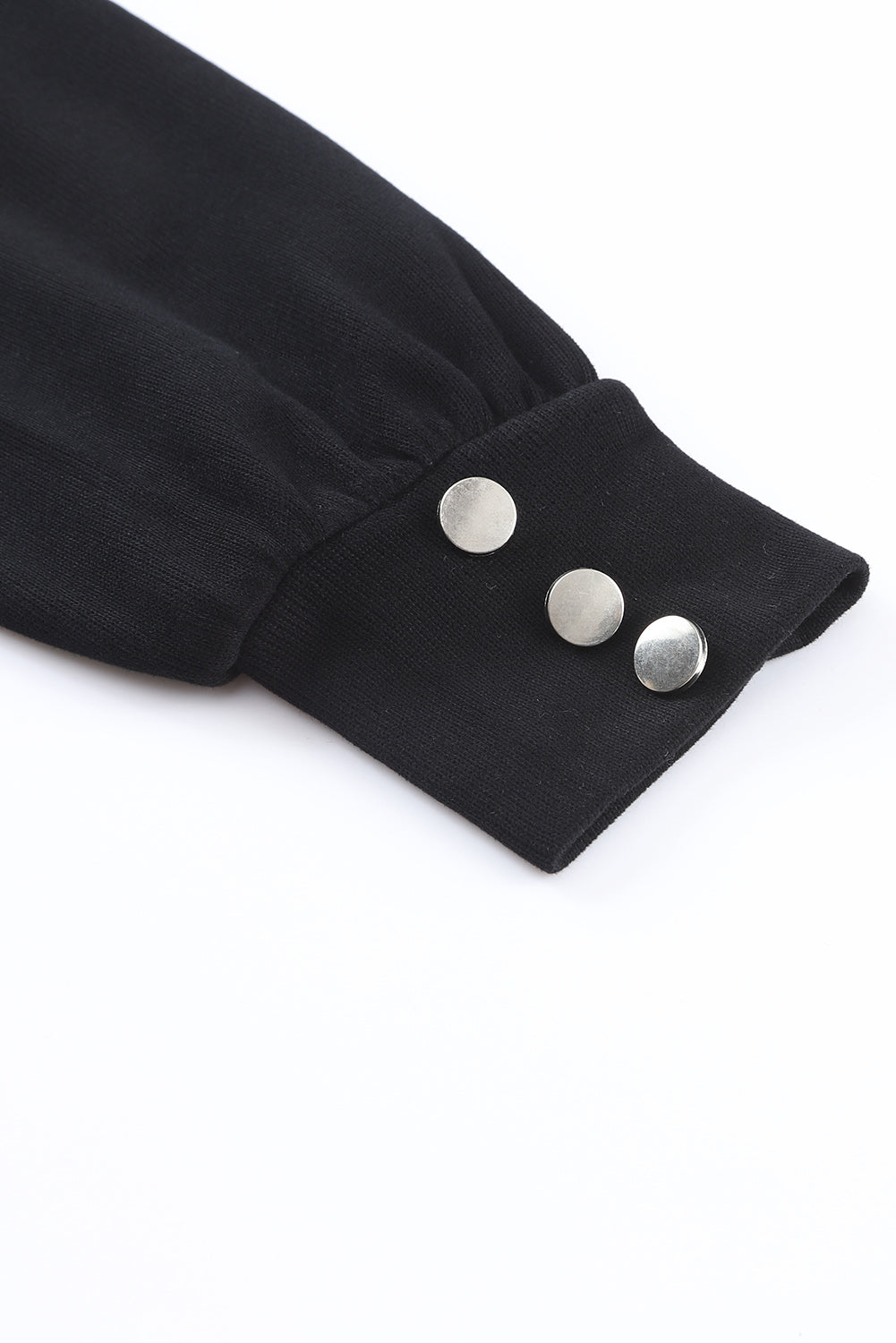 Knitted V Neck Buttoned Cuffs Blouse | Black