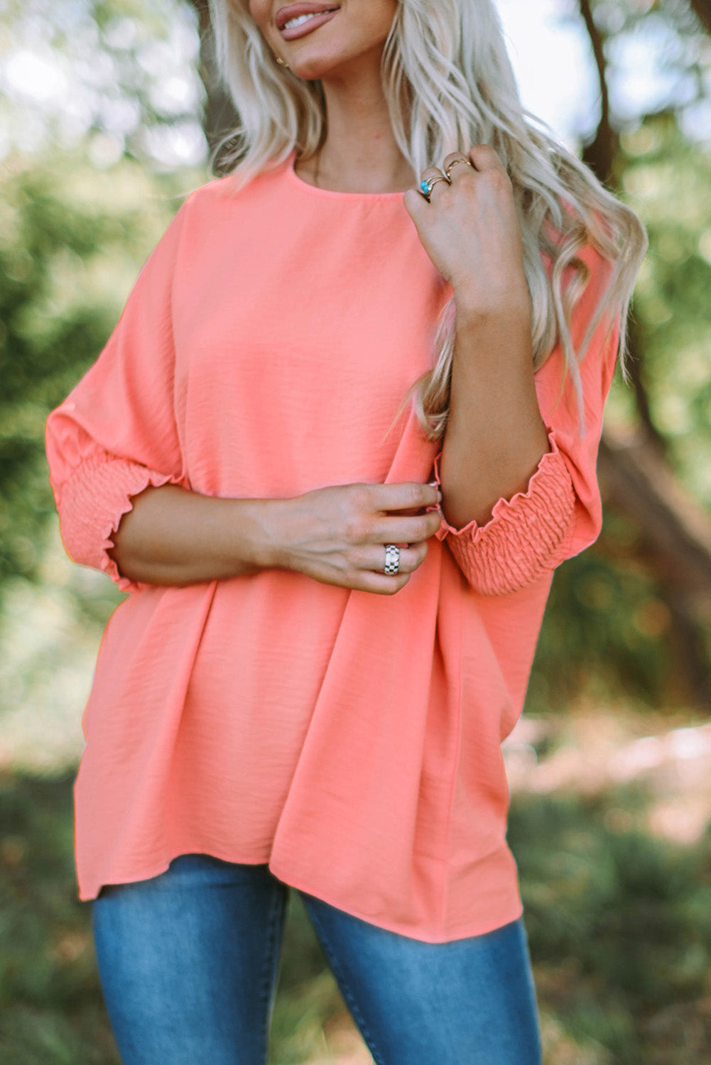 Smocked Wrist Shift Top | Pink