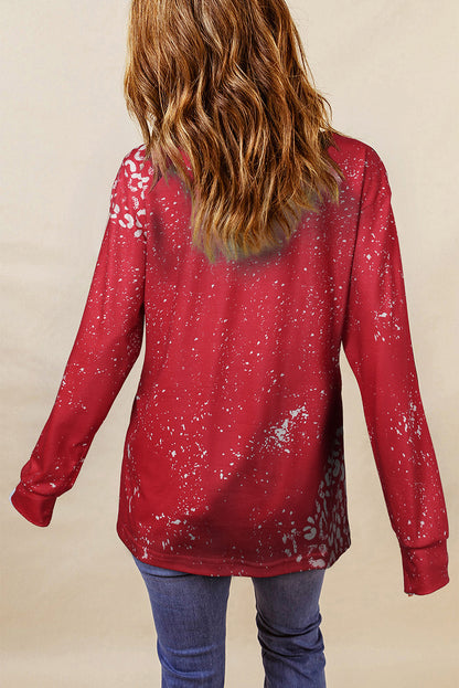 Fiery  Retro Bleached Leopard Spot Pullover | Red