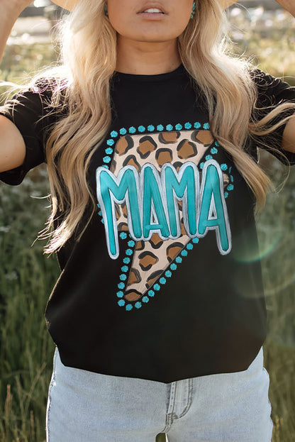 Black Western MAMA Leopard Lightning Graphic Tee