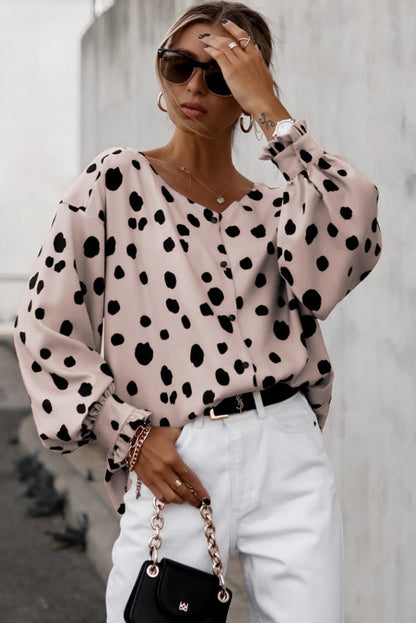 Button Frill Cuffs Oversize Puff Sleeve Blouse | Pink