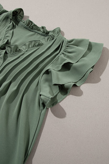 Ruffle Sleeve V Neck Frilled Shift Dress | Mist Green