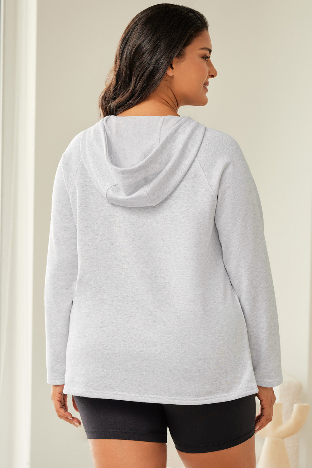 Plus Size Kangaroo Pocket Henley Button Hoodie | Gray