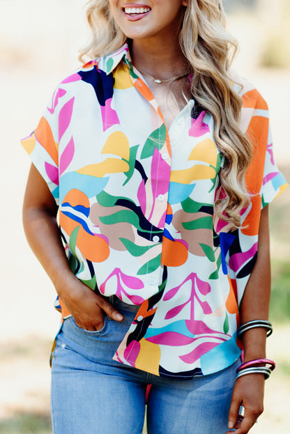 Multicolour Abstract Leafy Print Short Sleeve Shirt