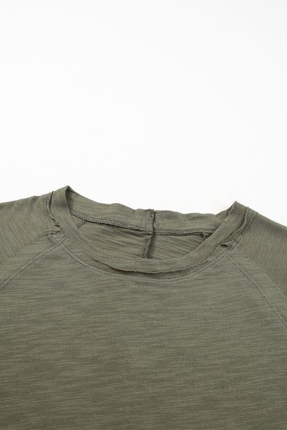 Solid Crew Neck Long Sleeve Top | Green