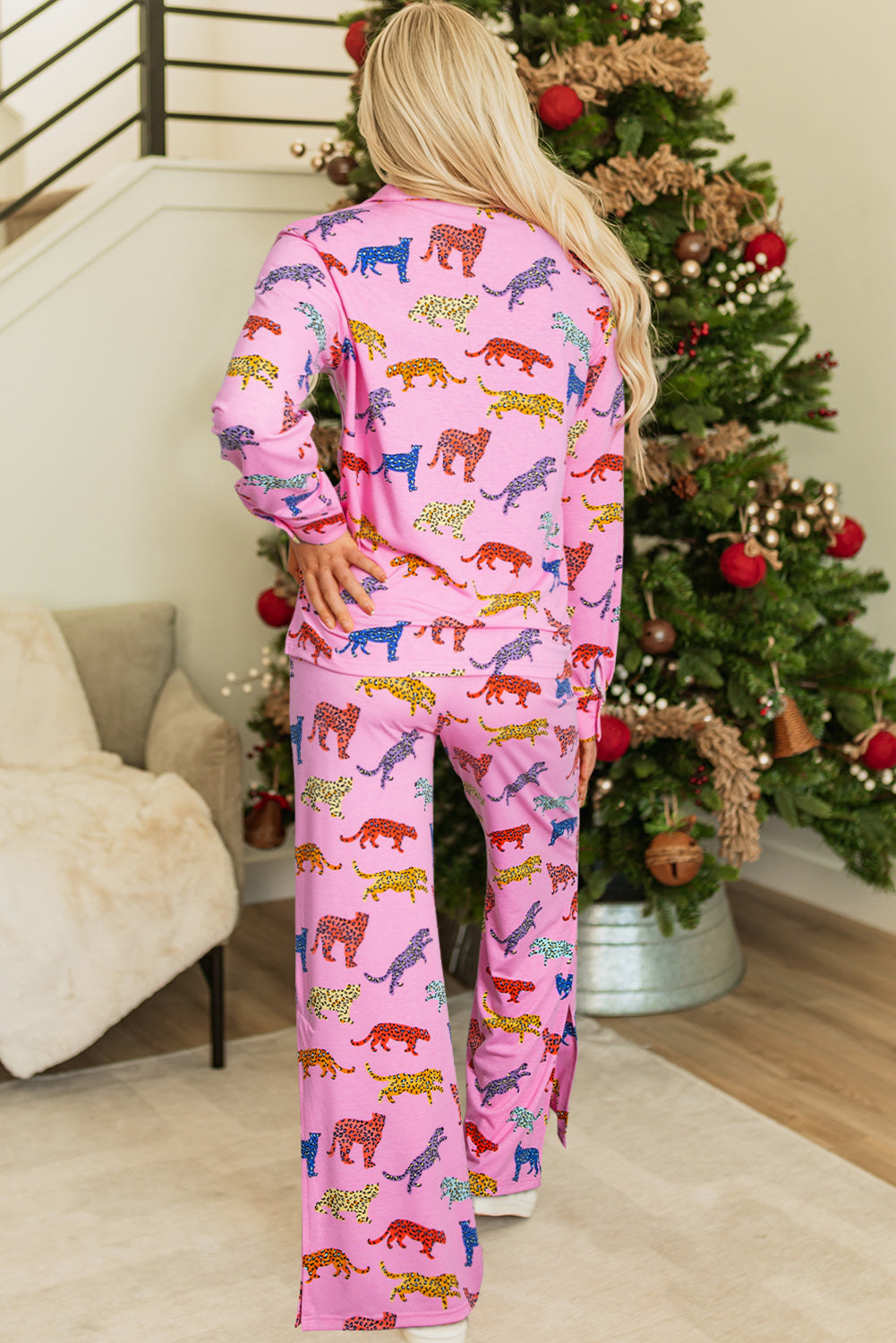 Cheetah Print Shirt And Pants Pajama Set | Pink