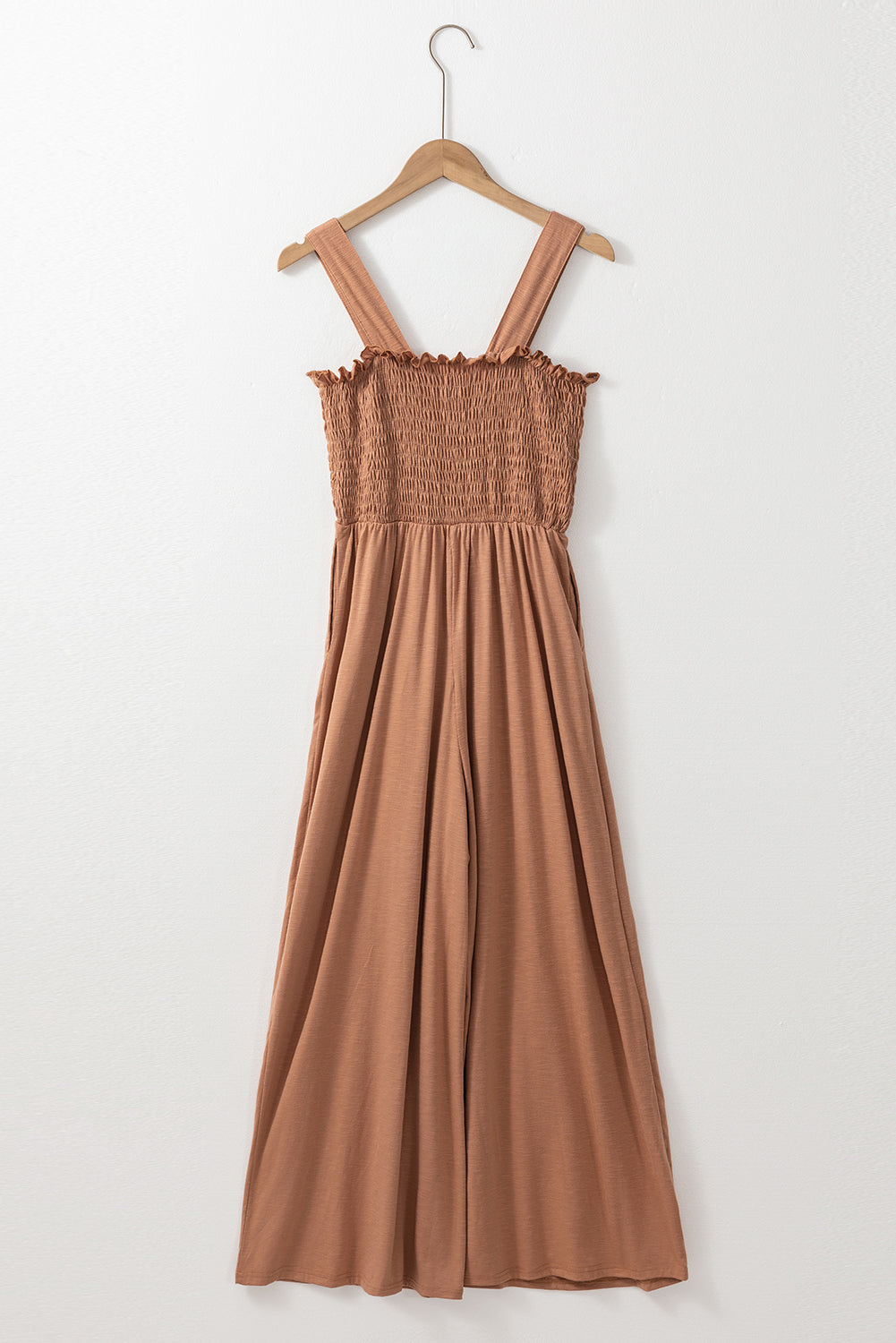 Ruffled Shirred Wide Leg Sleeveless Jumpsuit | Dusty Pink