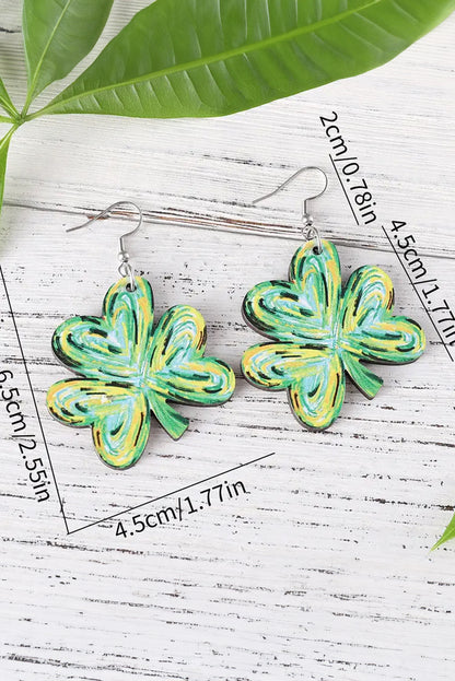 St. Patrick Painted Shamrock Shape Drop Earrings | Light Green