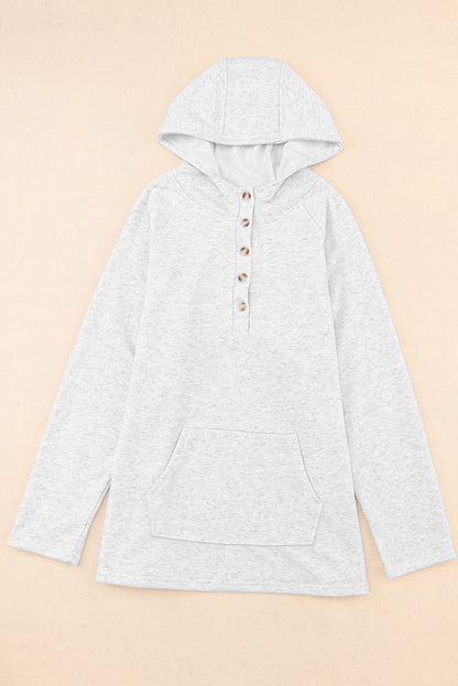 Plus Size Kangaroo Pocket Henley Button Hoodie | Gray