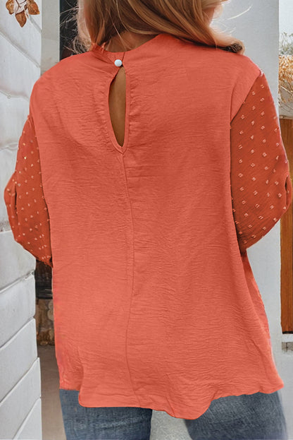 Swiss Dot Balloon Sleeve Loose Blouse | Russet Orange