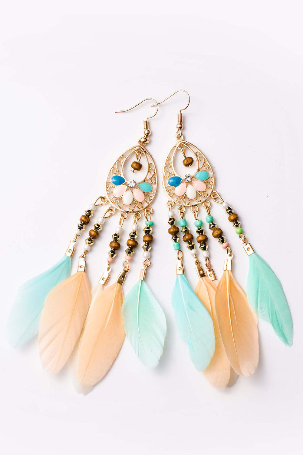 Bohemian Hollow-Out Feather Tassel Earrings | Multicolour