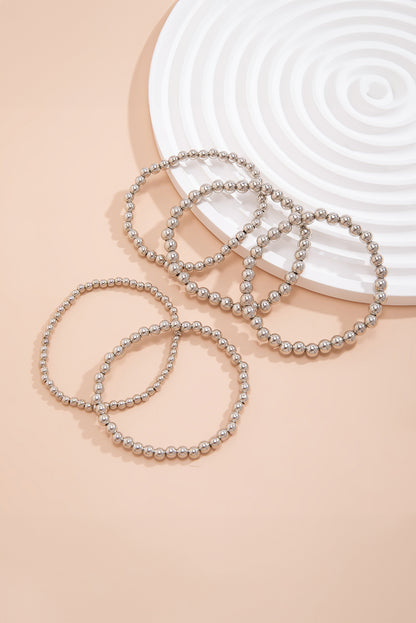 5Pcs/Set Beaded Bracelet Set | Silvery