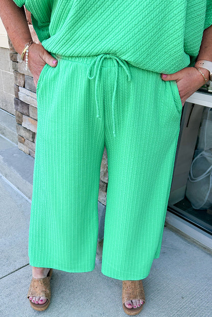 Textured Batwing Sleeve Tee Wide Leg Pants Plus Size Set | Mint Green