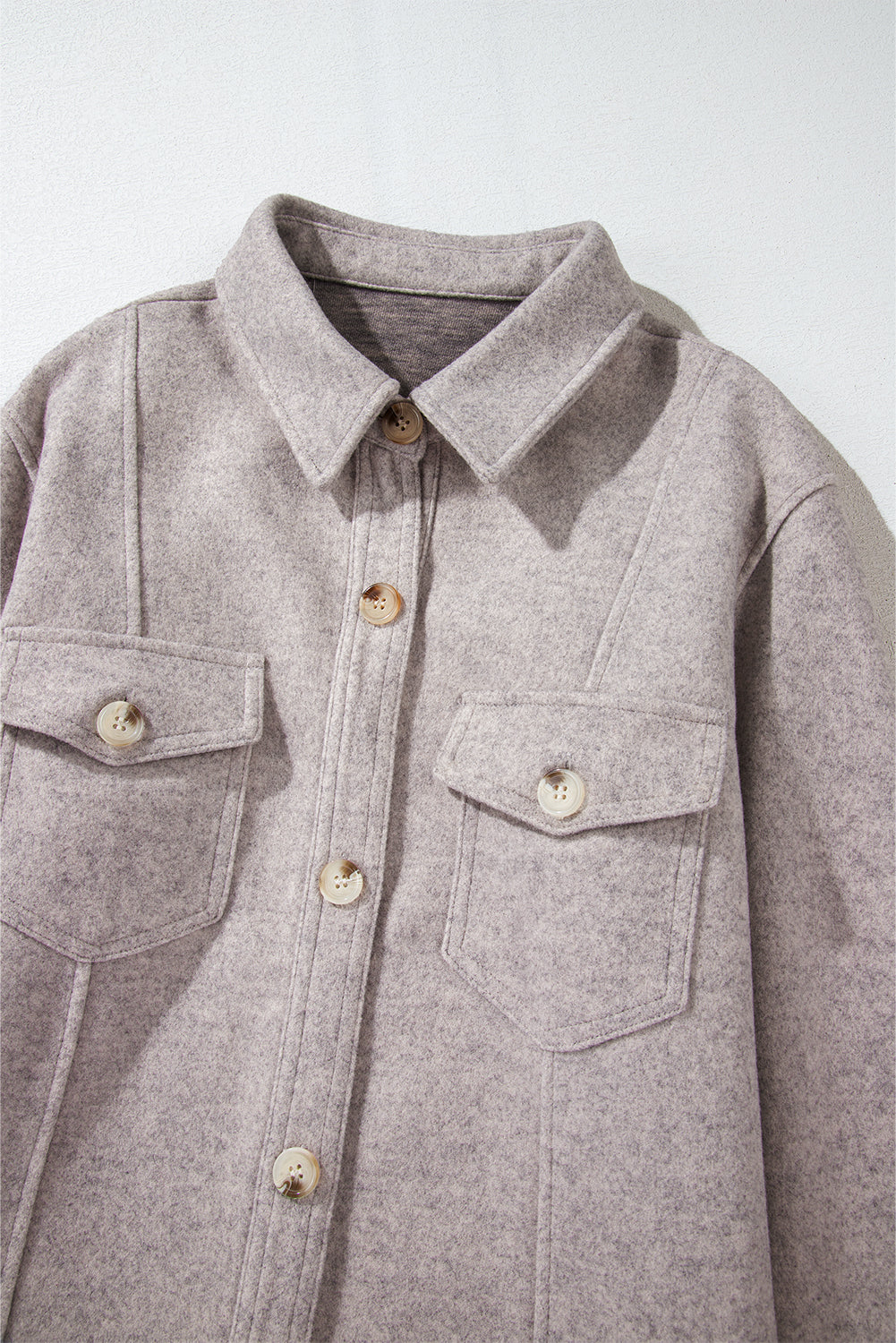 Turn Down Collar Flap Pockets Buttoned Shacket | Light Grey