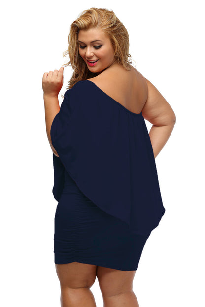 Plus Size Dressing Layered Dark Blue Mini Poncho Dress | as shown