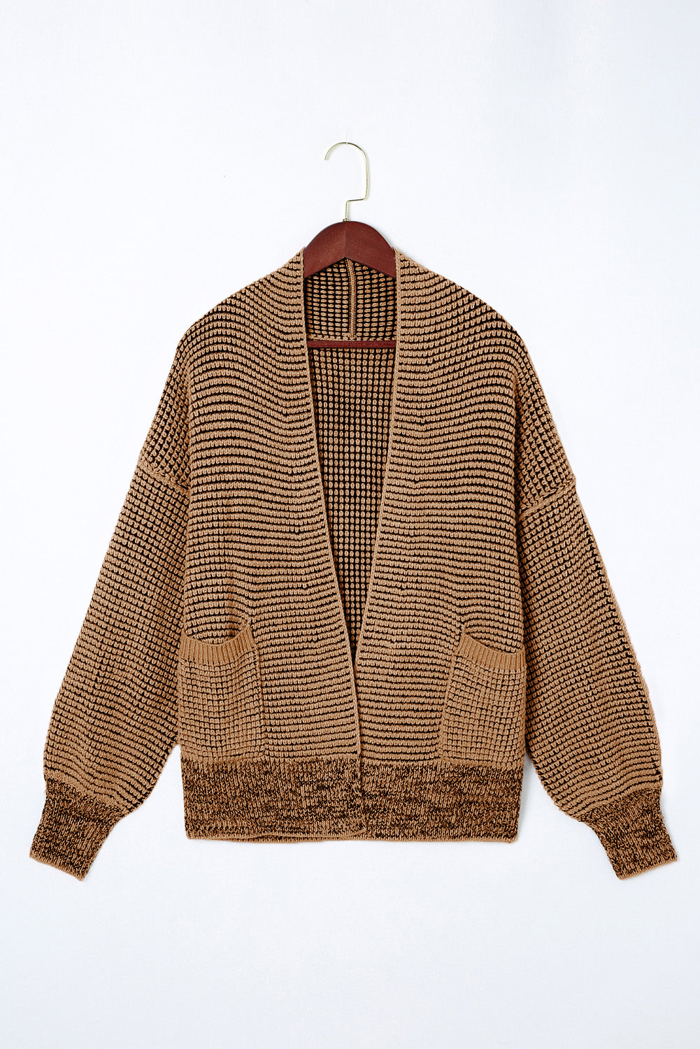 Chunky Waffle Knit Oversized Collar Cardigan | Brown